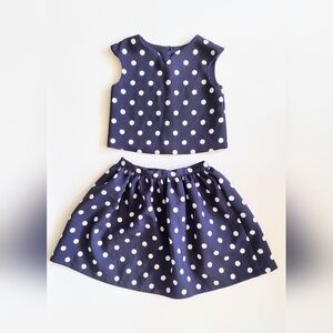 Nordstrom Pippa & Julie Brand Girls Size 10 Blue White Polka Dot Top Skirt Set